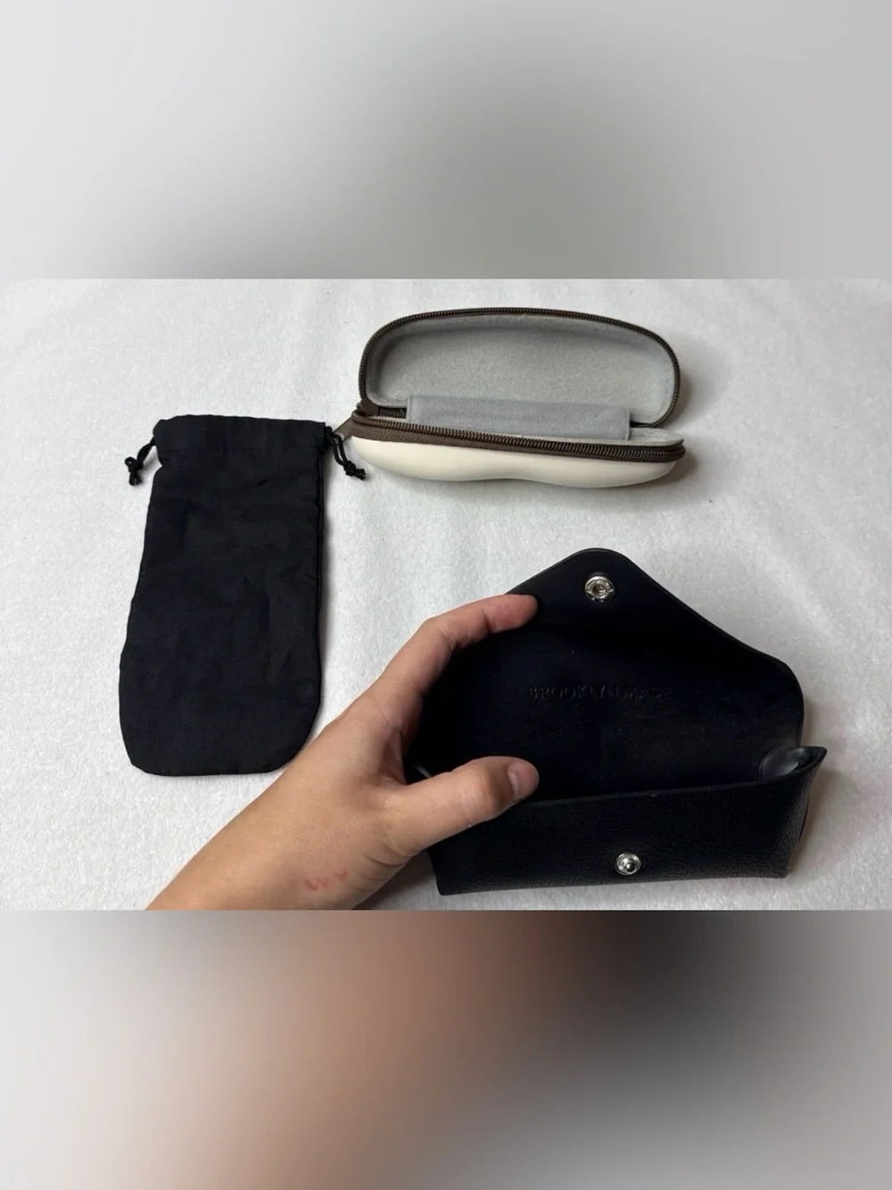 Vogue White glasses Case and Black Faux Leather Pouch